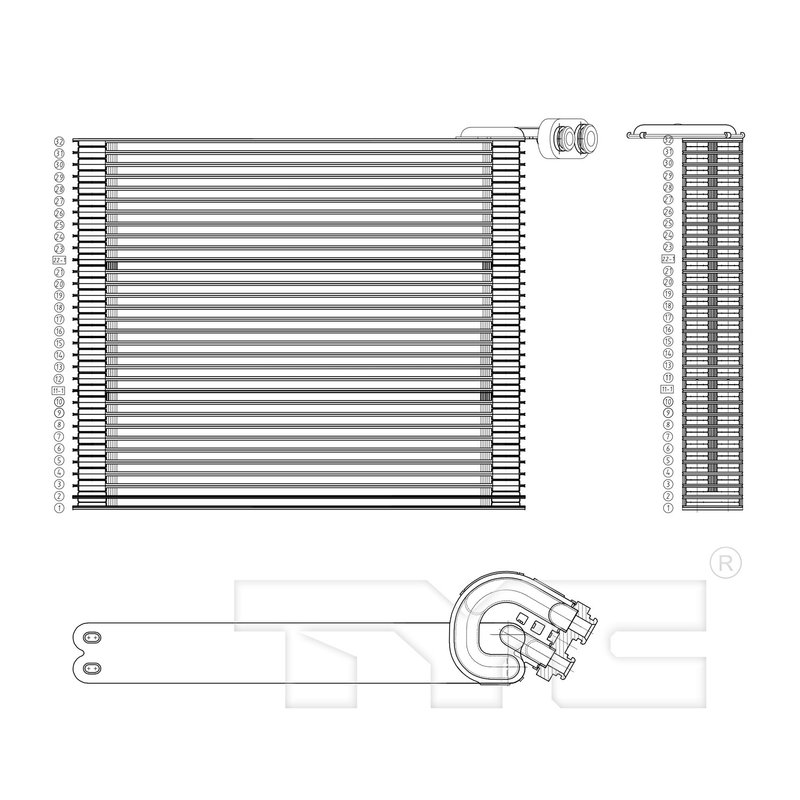 TYC 97122 A/C Evaporator Core - Front