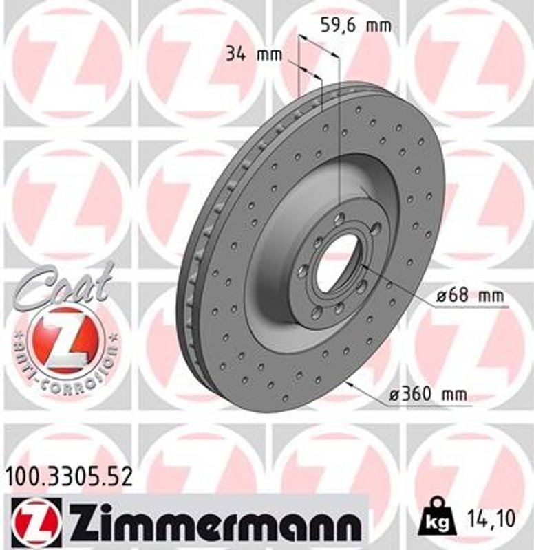 Zimmermann 100.3305.52 Disc Brake Rotor - Front