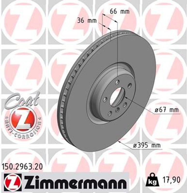 Zimmermann 150.2963.20 Disc Brake Rotor - Front Right