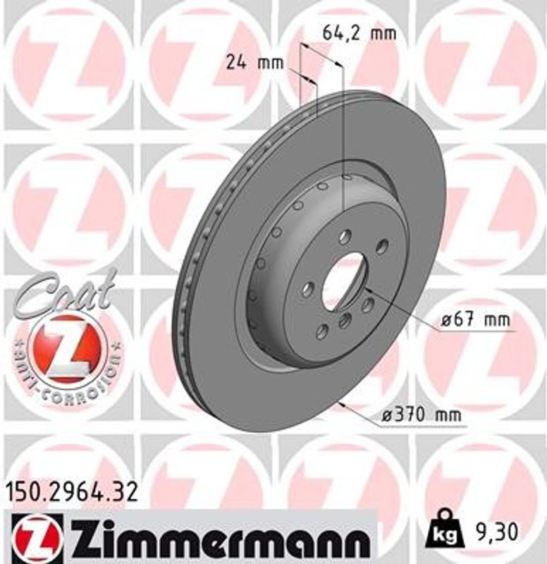 Zimmermann 150.2964.32 Disc Brake Rotor - Rear, Rear Left or Rear Right