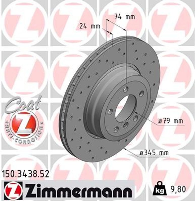 Zimmermann 150.3438.52 Disc Brake Rotor - Rear