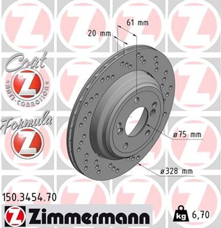 Zimmermann 150.3454.70 Disc Brake Rotor - Rear Right