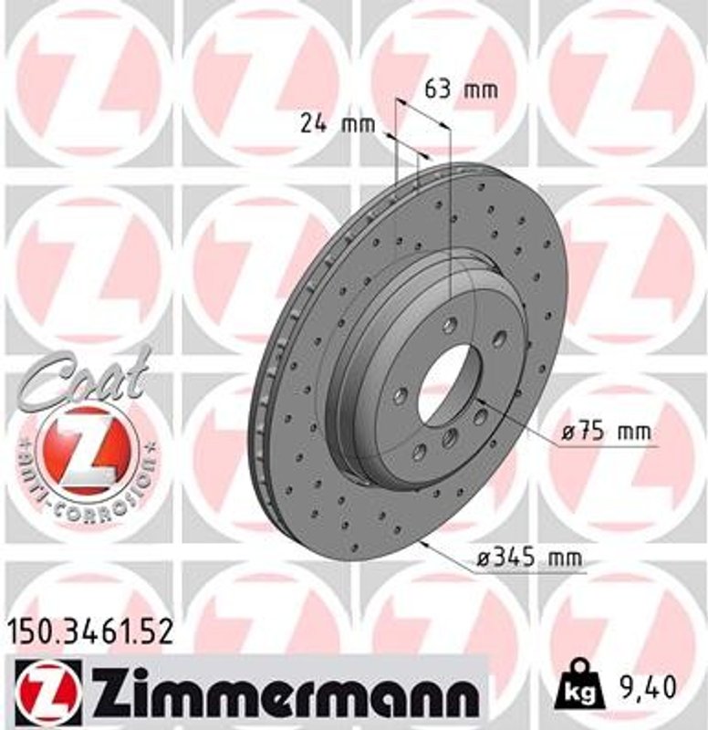 Zimmermann 150.3461.52 Disc Brake Rotor - Rear