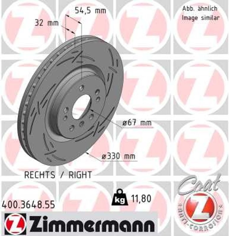 Zimmermann 400.3648.55 Disc Brake Rotor - Front or Front Right