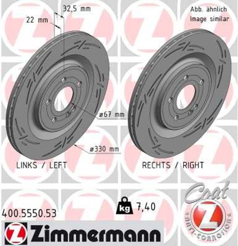 Zimmermann 400.5550.53 Disc Brake Rotor - Rear, Rear Left or Rear Right